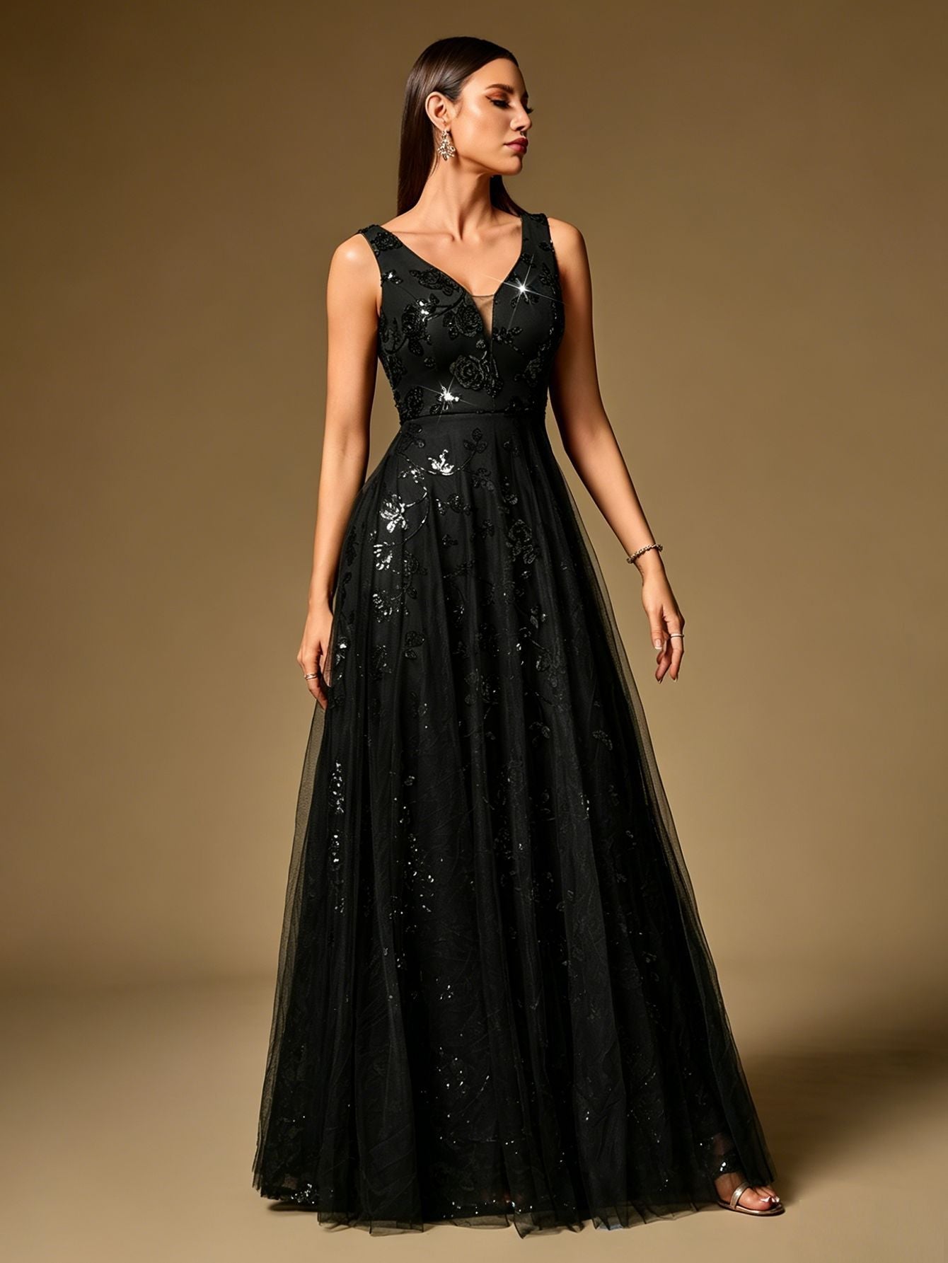 Pink Sequin Floral A-line Formal Dress XF251365