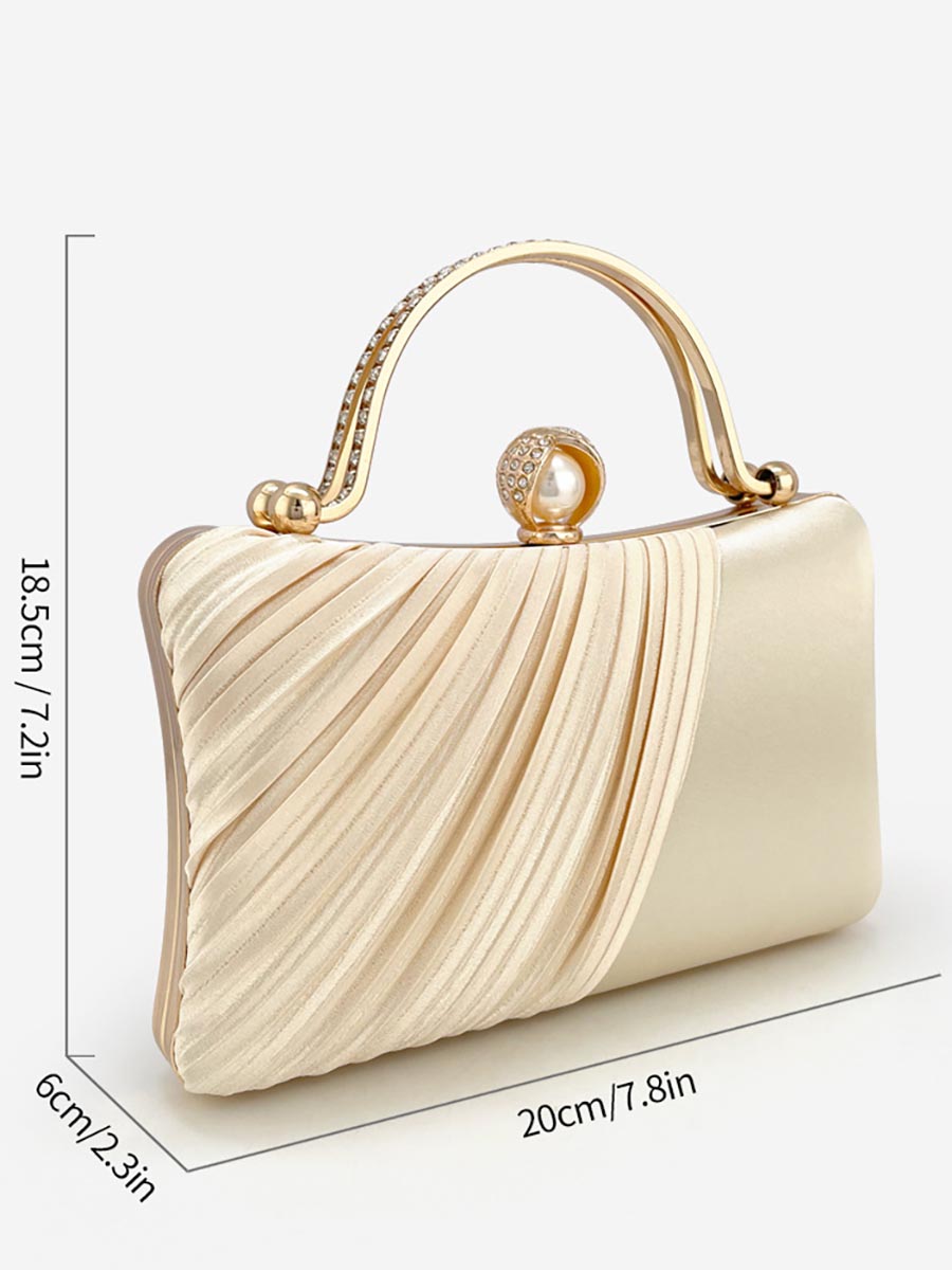 Satin Pleated Handheld Pearl Clutch MNBF123