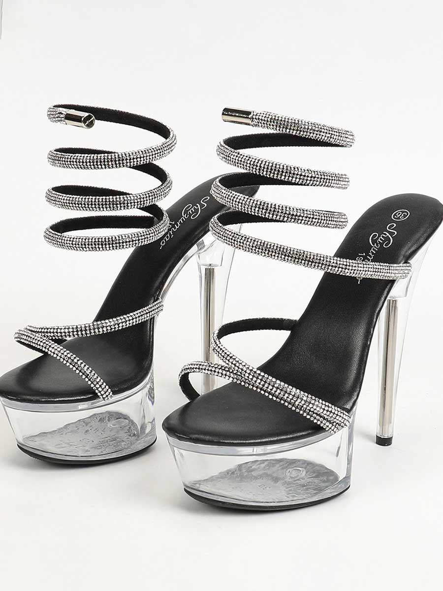 Rhinestone Cross Platform Transparent High Heels MHE1122