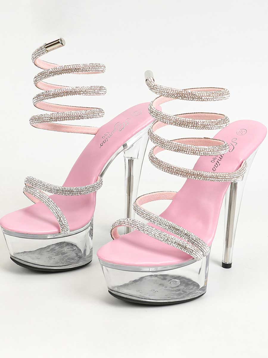 Rhinestone Cross Platform Transparent High Heels MHE1122