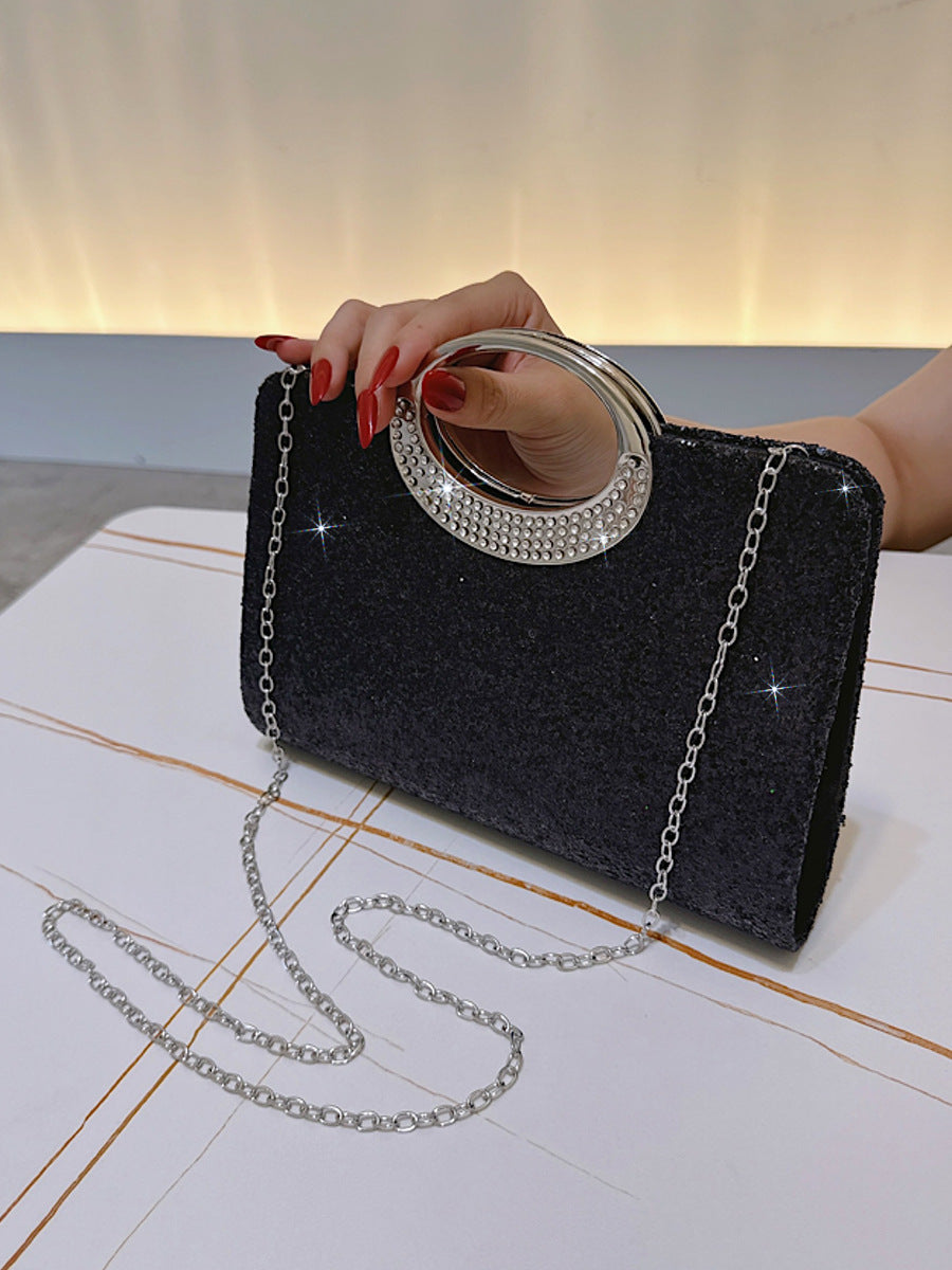 Black Glitter Rhinestone Handle Clutch MNBF127
