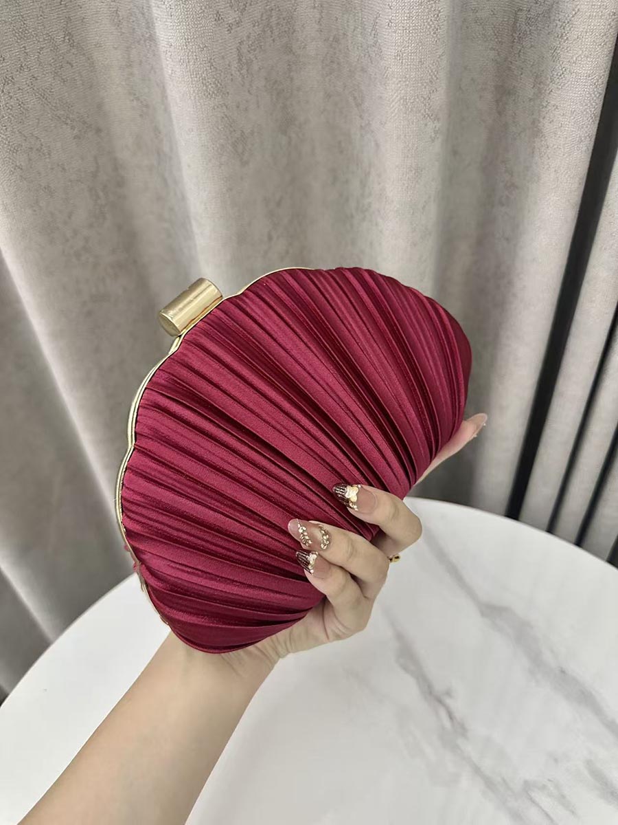 Pleated Satin Shell-Shaped Clutch MNBF122