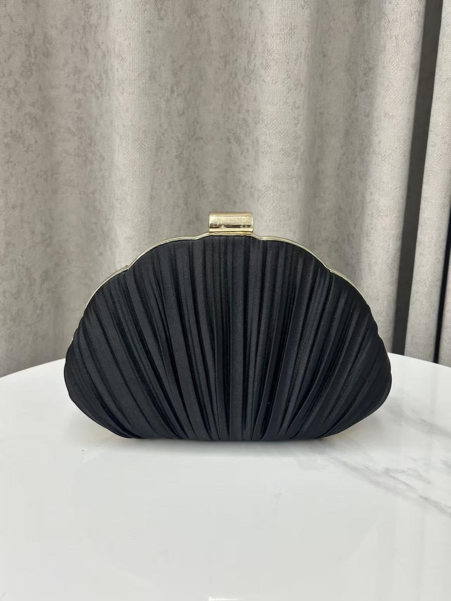 Pleated Satin Shell-Shaped Clutch MNBF122