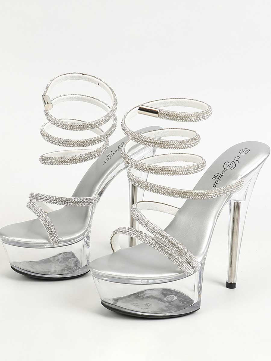 Rhinestone Cross Platform Transparent High Heels MHE1122