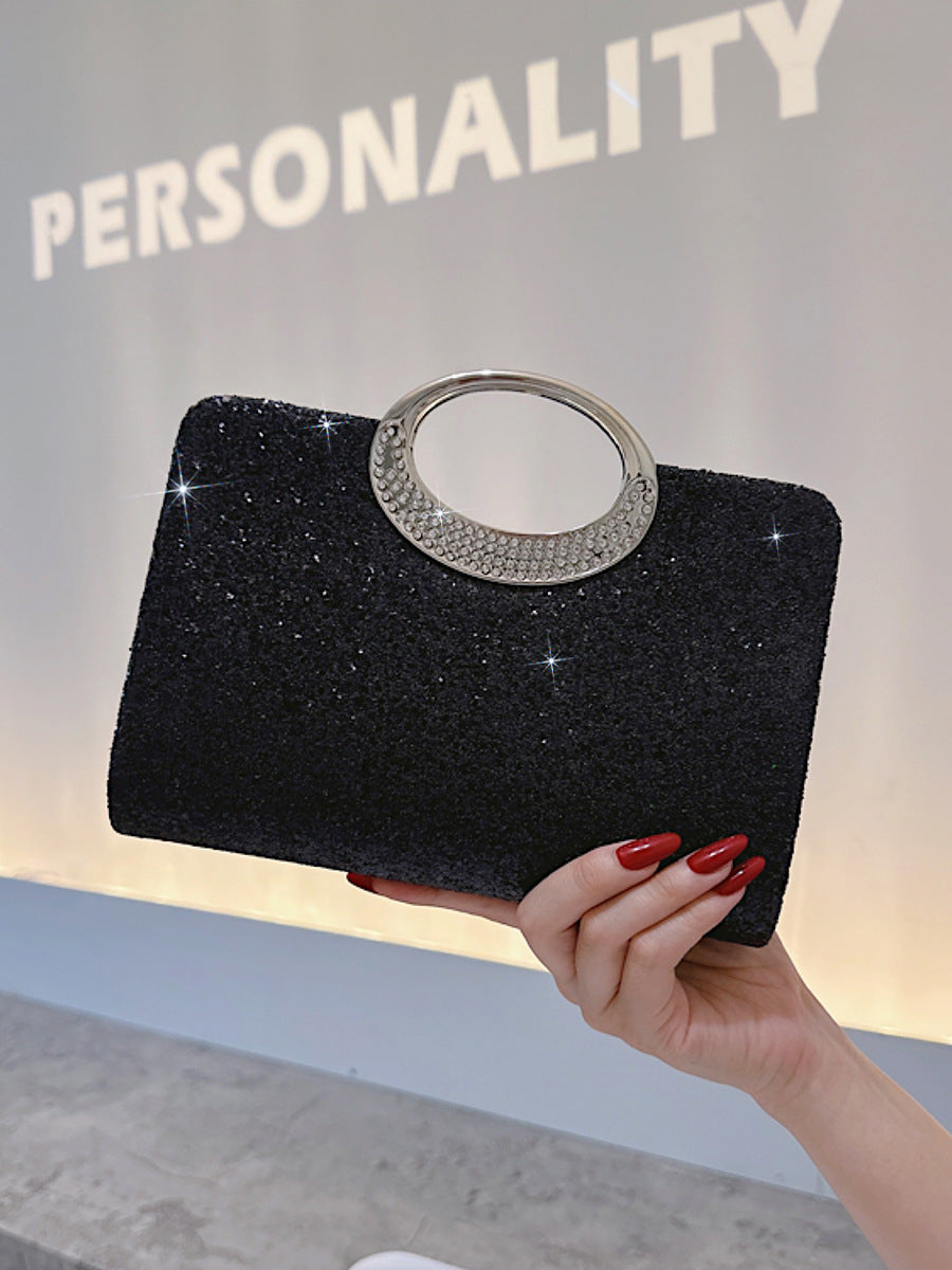 Black Glitter Rhinestone Handle Clutch MNBF127