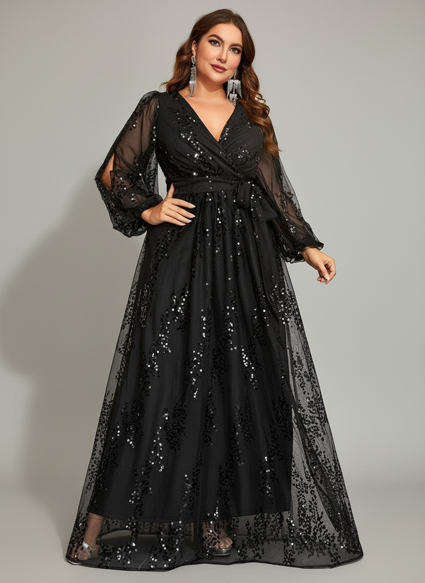 Plus Cutout Sequin A-line Prom Dress MYC2042
