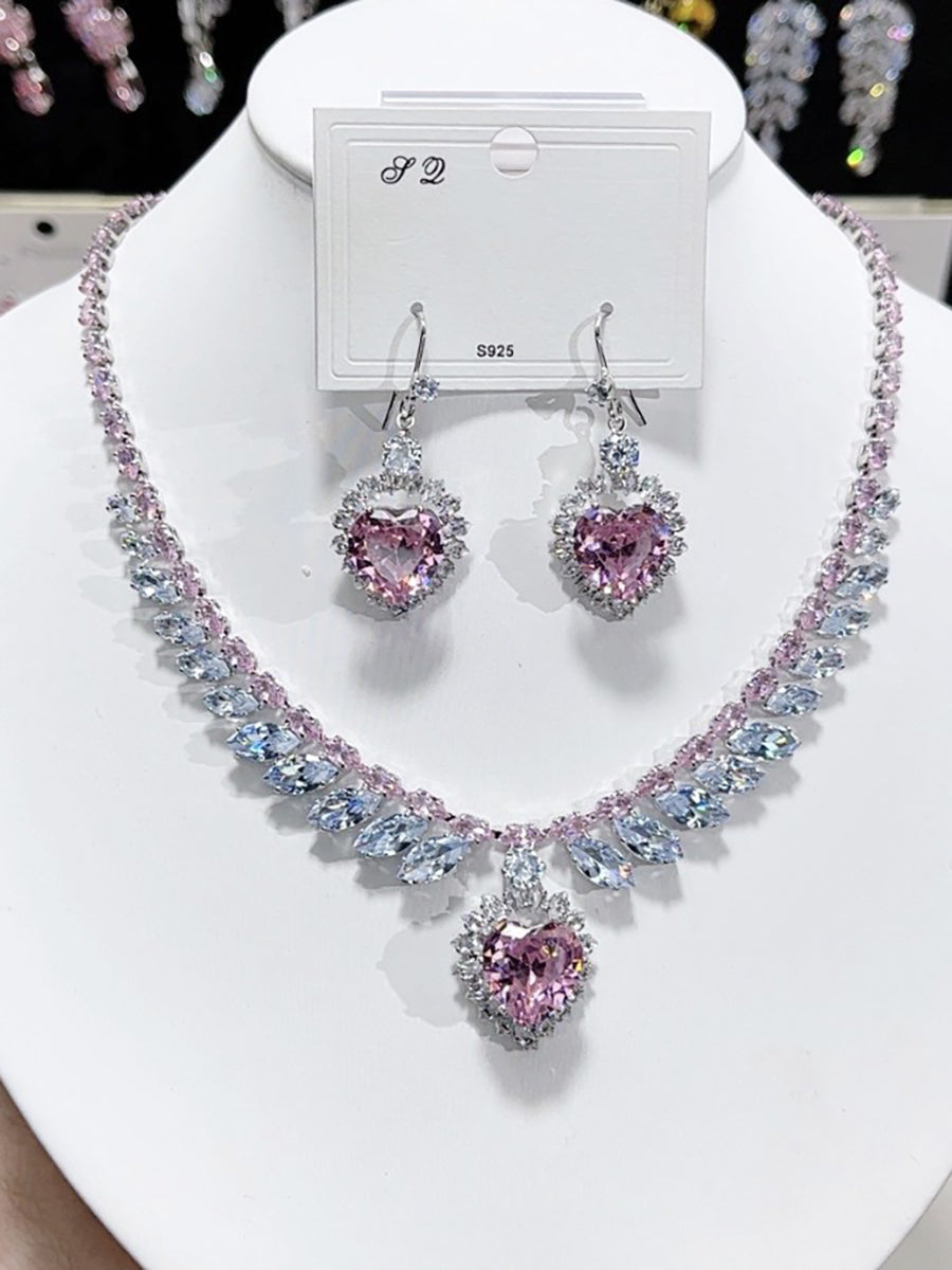 Emerald Green Wheat Heart Crystal Necklace Set MRL20008