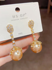 Champagne Pearl Zircon Long Earrings MSE20035