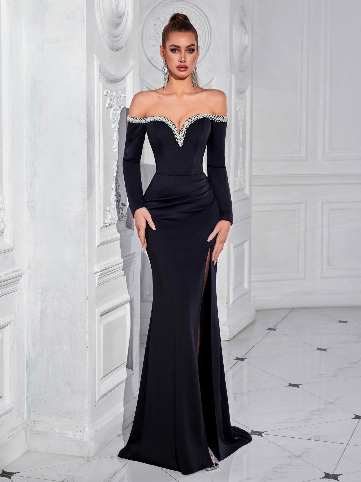 Off Shoulder Rhinestone Prom Dress XF250125