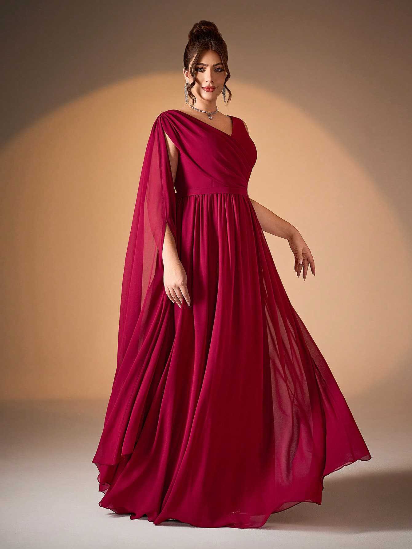 Plus Chiffon Draped A-line Wedding Guest Dress XF251303