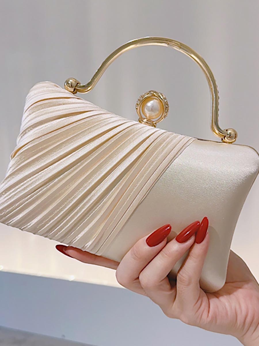 Satin Pleated Handheld Pearl Clutch MNBF123