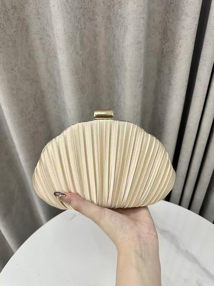 Pleated Satin Shell-Shaped Clutch MNBF122