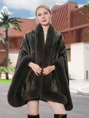 Geometric Faux Fur Trim Cape Shawl MSF034