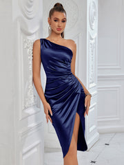 One Shoulder Ruched Split Mini Party Dress XF05706