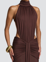 Halter Backless Cutout Ruched Mermaid Evening Dress XF251340