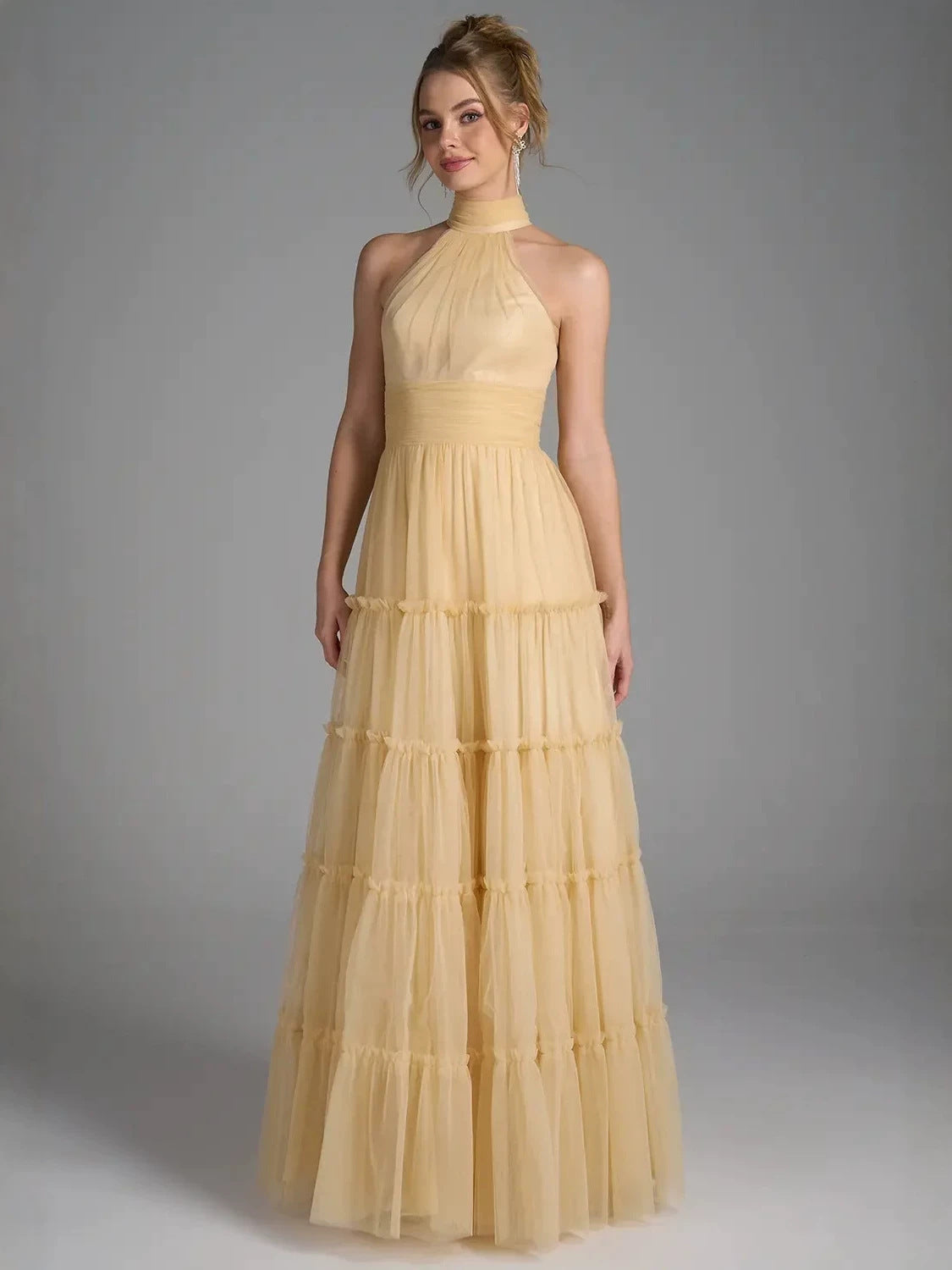 Elegant Tiered Tulle A-Line Maxi Evening Dress XF251369