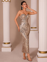 Sequin Strapless Sweetheart Midi Dress