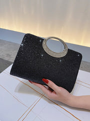 Black Glitter Rhinestone Handle Clutch MNBF127