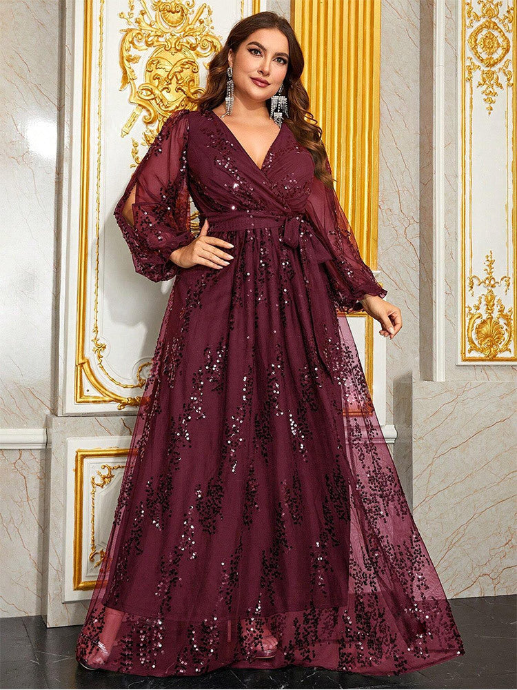 Plus Cutout Sequin A-line Prom Dress MYC2042
