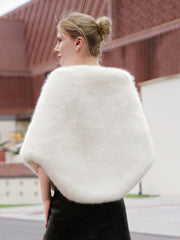 White Short Faux Fur Knitted Poncho Shawl MSF041