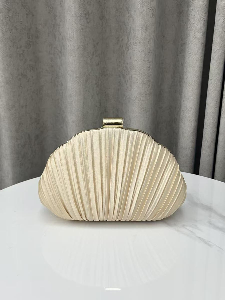 Pleated Satin Shell-Shaped Clutch MNBF122