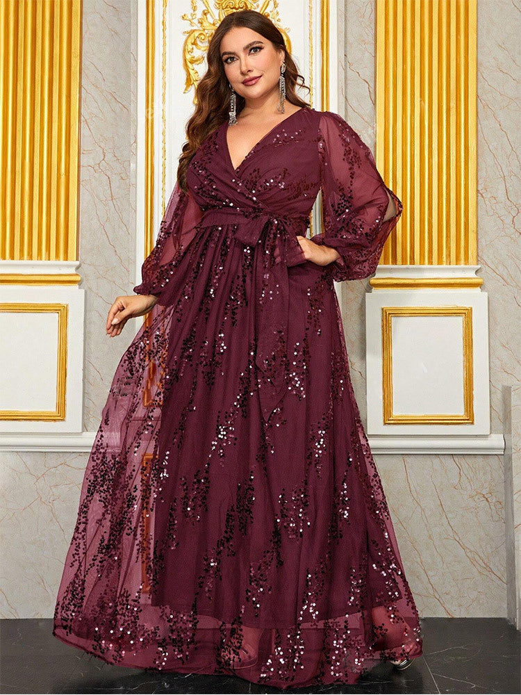 Plus Cutout Sequin A-line Prom Dress MYC2042