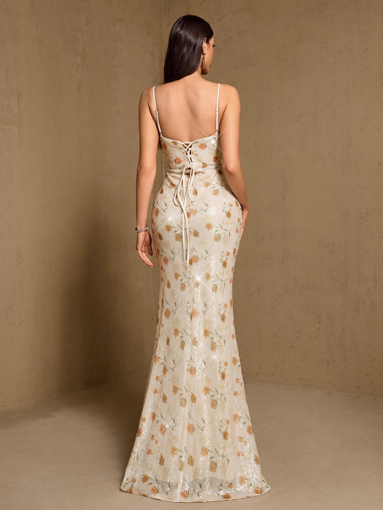 Lace-up Sequin Floral Cocktail Dress XF251366