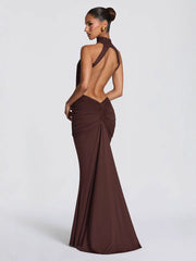 Halter Backless Cutout Ruched Mermaid Evening Dress XF251340
