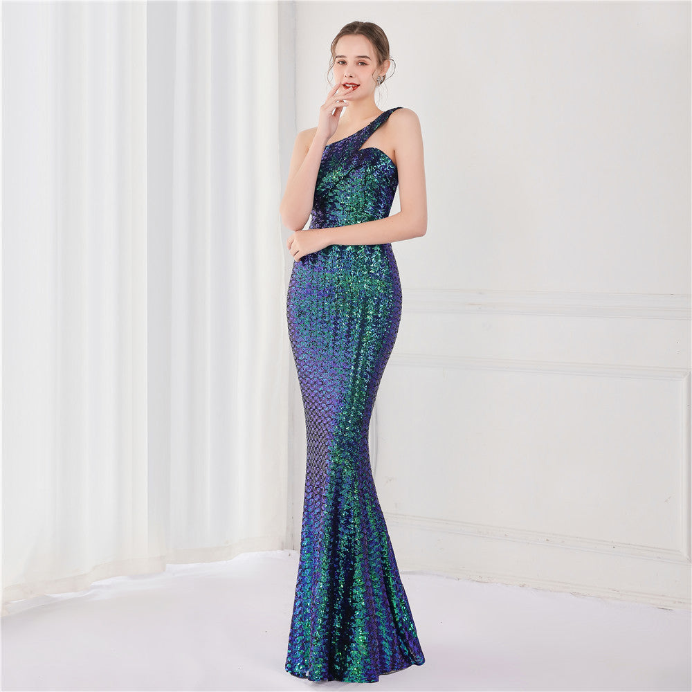 One Shoulder Sequin Formal Dress M02050