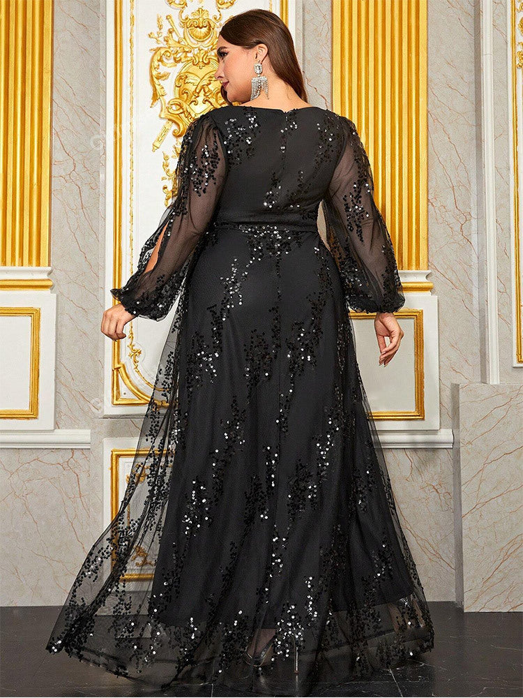 Plus Cutout Sequin A-line Prom Dress MYC2042