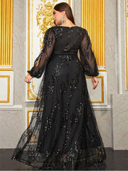 Plus Cutout Sequin A-line Prom Dress MYC2042