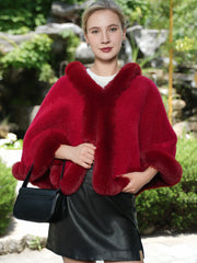 Short Elegant Faux Fur Trim Knitted Poncho Shawl MSF040