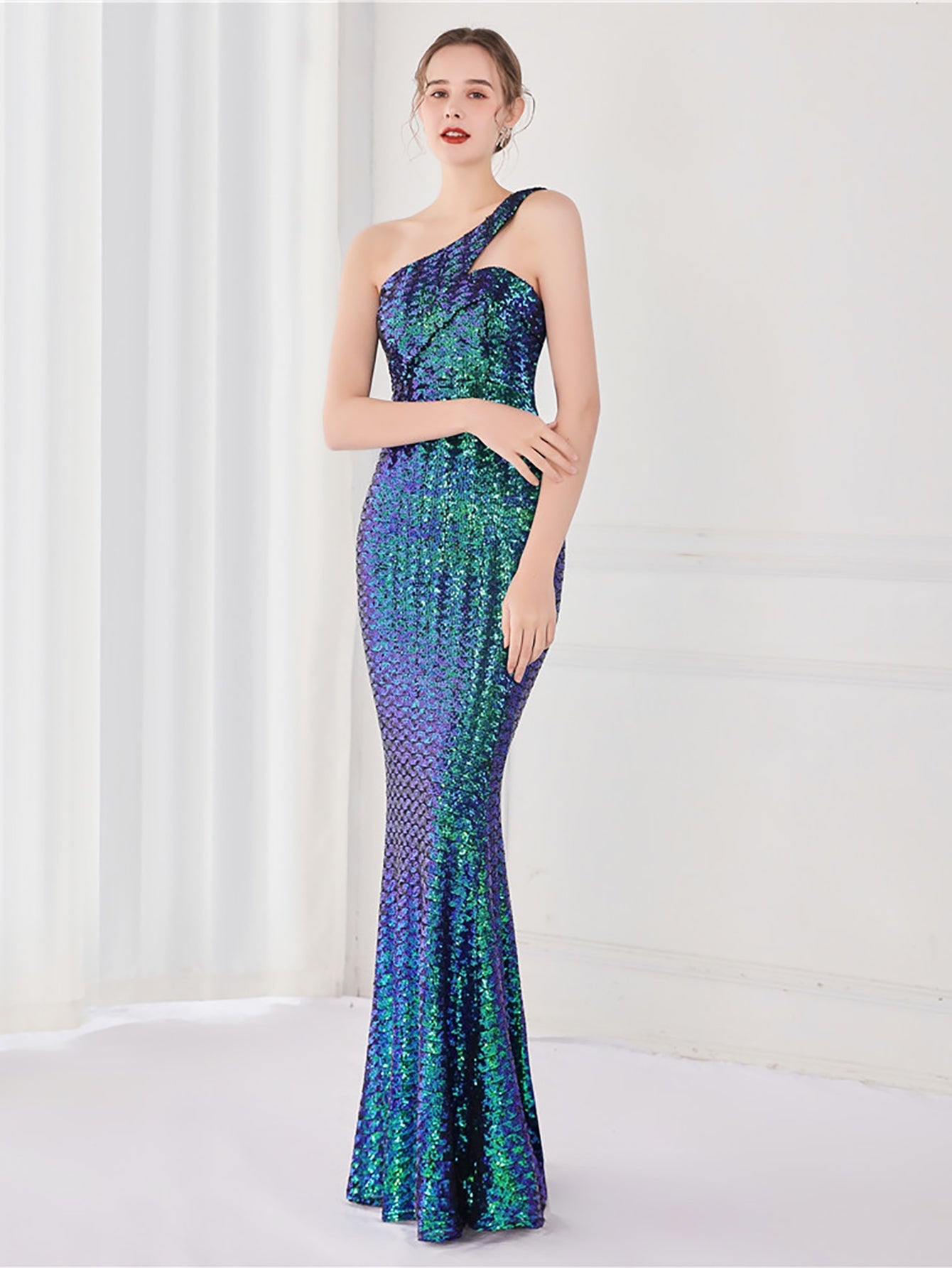 Tiffany One Shoulder Sequin Mermaid Cocktail Dress