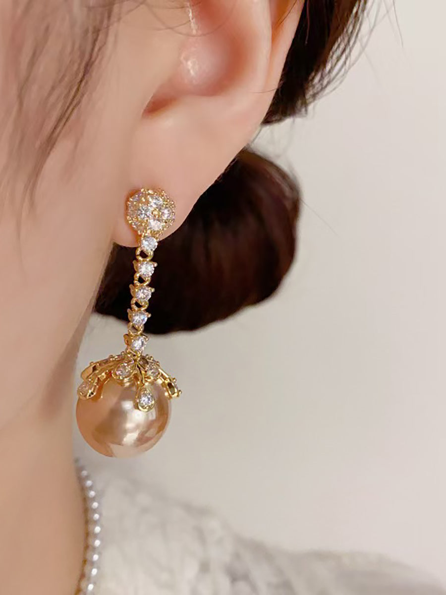Champagne Pearl Zircon Long Earrings MSE20035