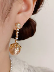 Champagne Pearl Zircon Long Earrings MSE20035