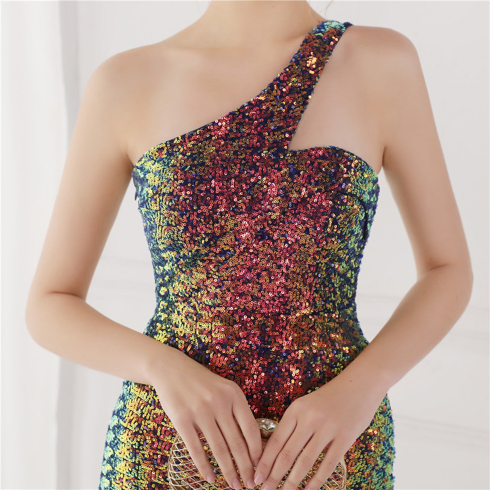 One Shoulder Sequin Formal Dress M02050