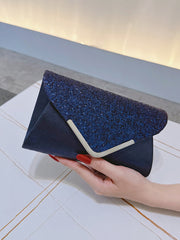 Navy Glitter Flap Metallic Clutch MNBF126