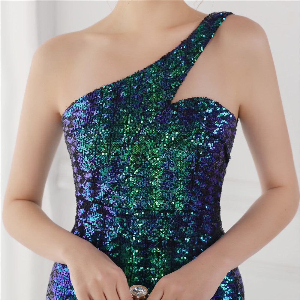 One Shoulder Sequin Formal Dress M02050
