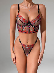 Heart Embroidered See-through Bra Set MSL068
