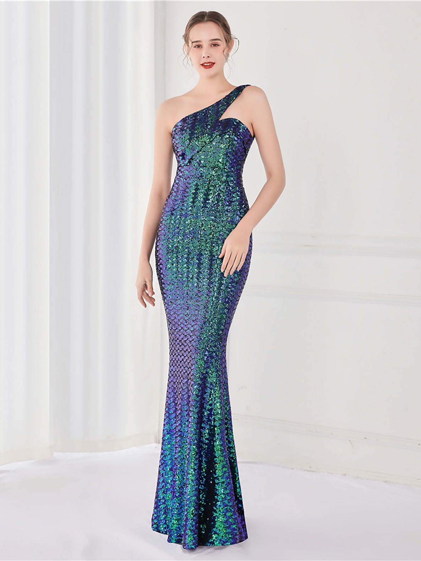 Tiffany One Shoulder Sequin Mermaid Cocktail Dress