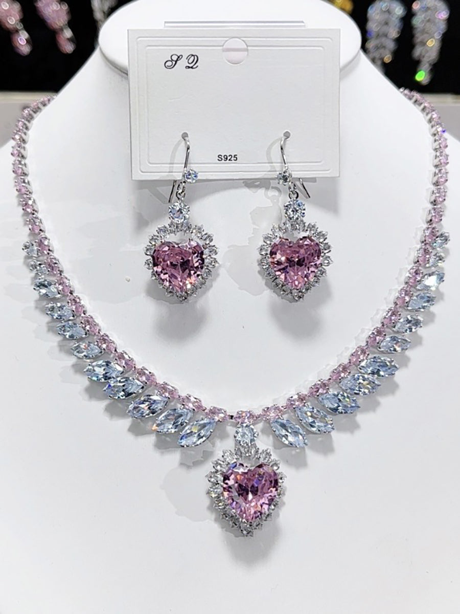 Emerald Green Wheat Heart Crystal Necklace Set MRL20008