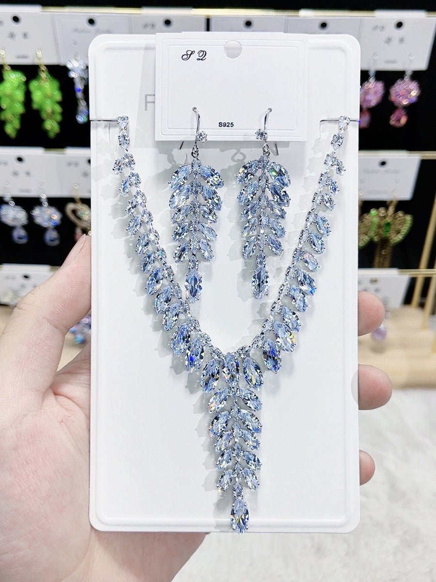 Garnet Red Crystal Leaf Cluster Necklace Set MRL20007