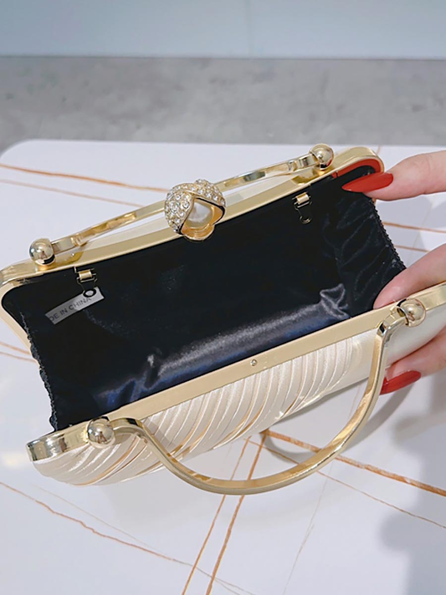 Satin Pleated Handheld Pearl Clutch MNBF123