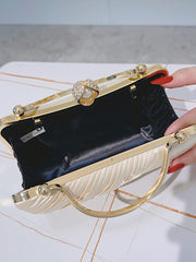 Satin Pleated Handheld Pearl Clutch MNBF123