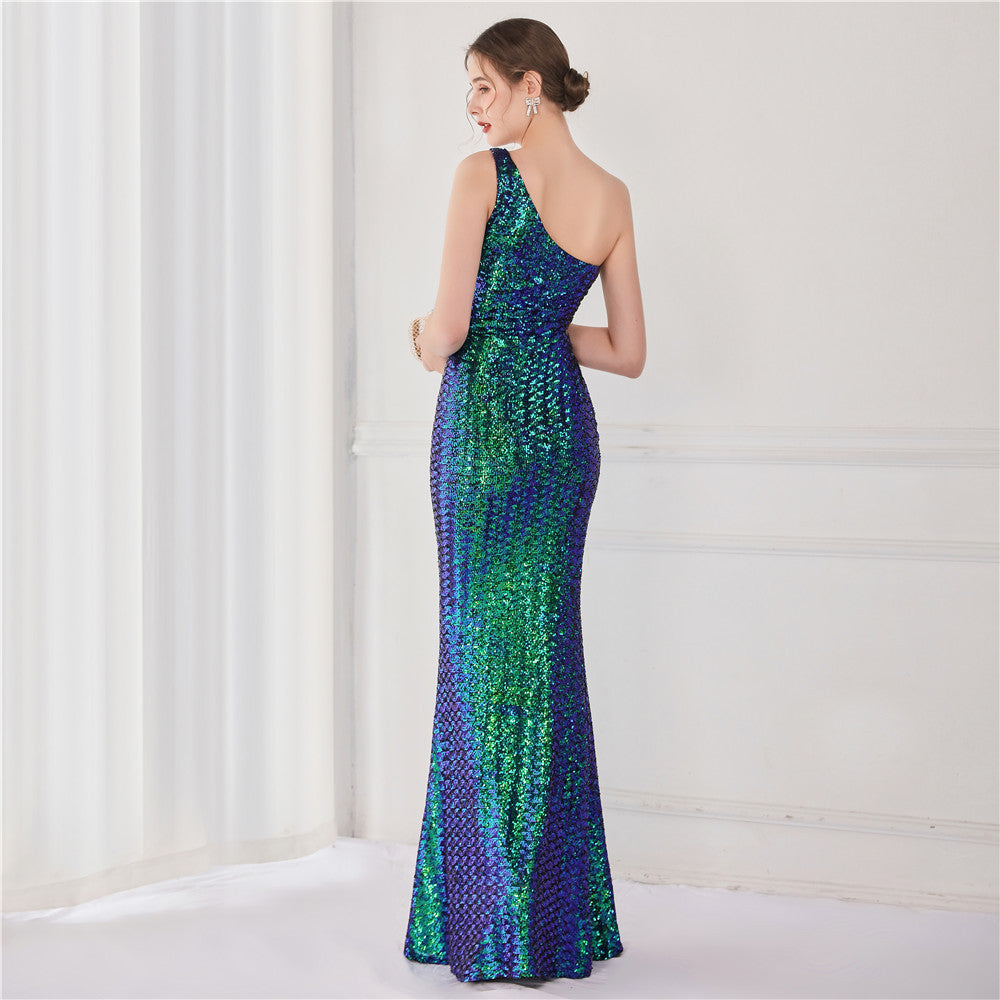 One Shoulder Sequin Formal Dress M02050
