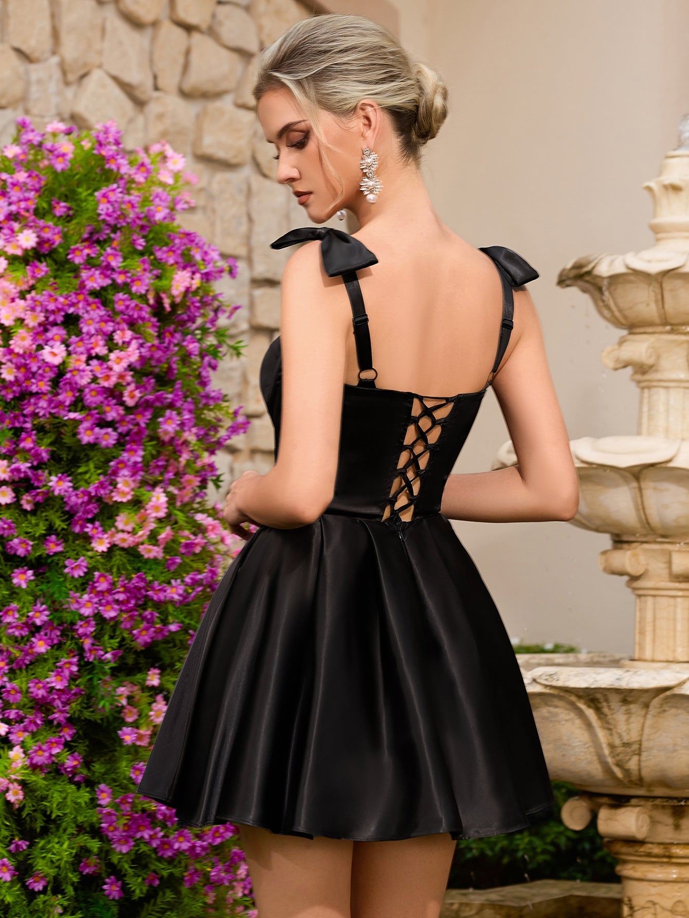 Satin Bow Corset Homecoming Mini Dress XF251344