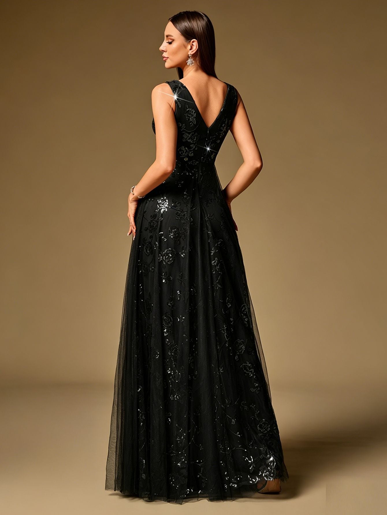 Pink Sequin Floral A-line Formal Dress XF251365