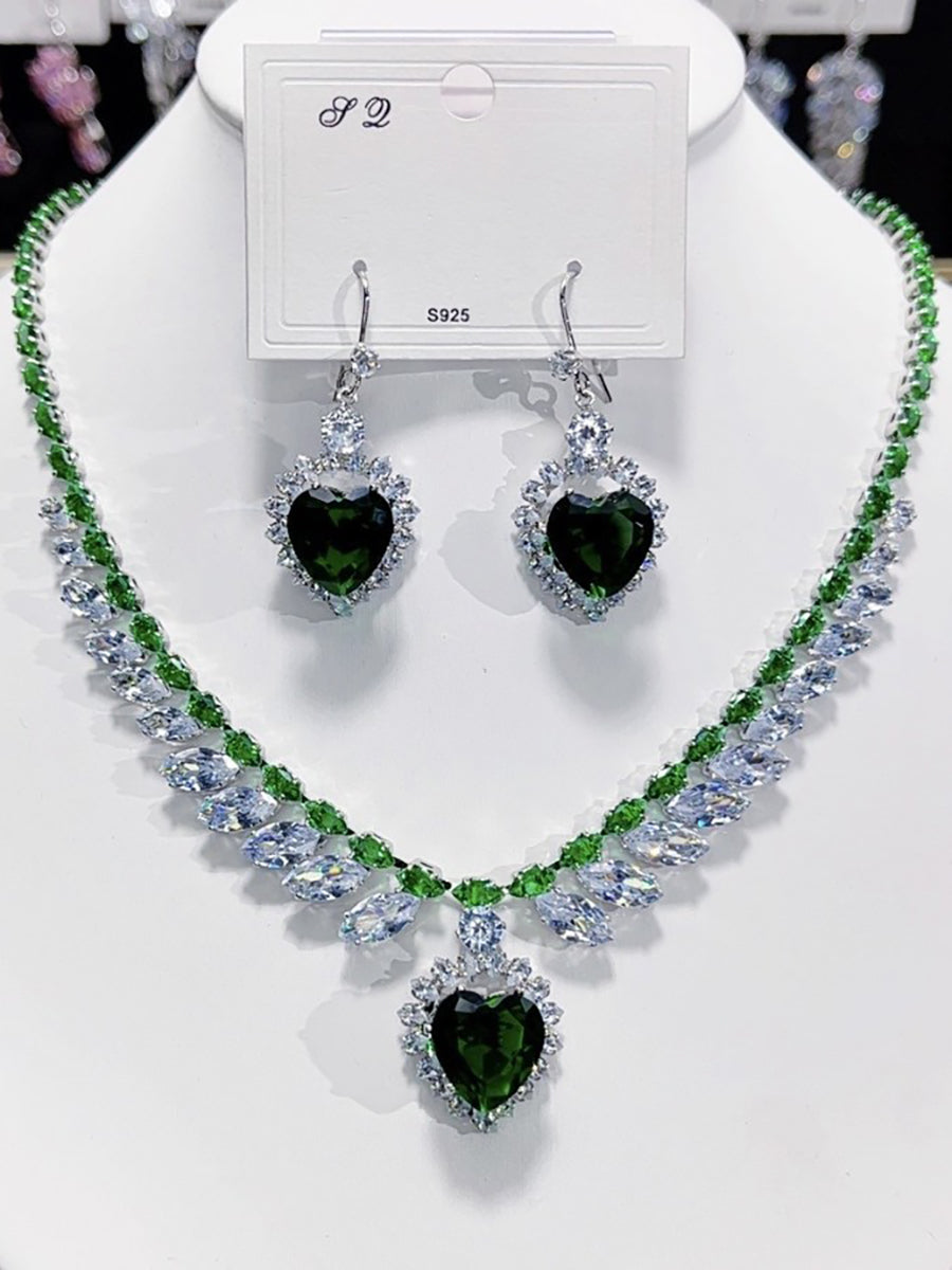 Emerald Green Wheat Heart Crystal Necklace Set MRL20008