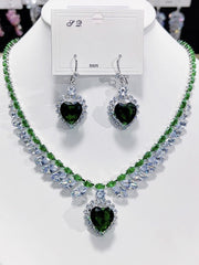 Emerald Green Wheat Heart Crystal Necklace Set MRL20008