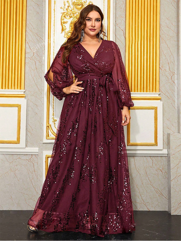 Plus Cutout Sequin A-line Prom Dress MYC2042